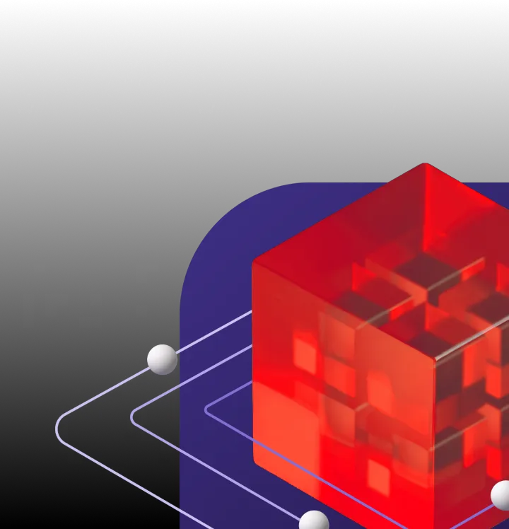 A red cube made of smaller cubes, representing hyperconverged infrastructure